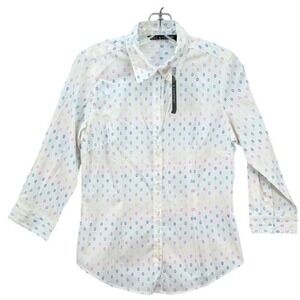 Zac & Rachel Womens Button Up Long Sleeve Shirt Small Geometric Stretch Work NWT
